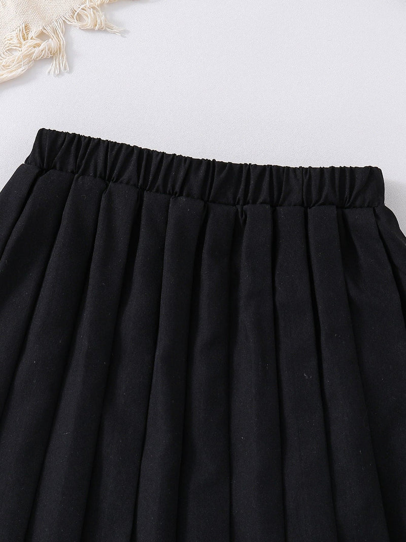 Girls Lace Shirt with Pleated Skirt Set Sets   