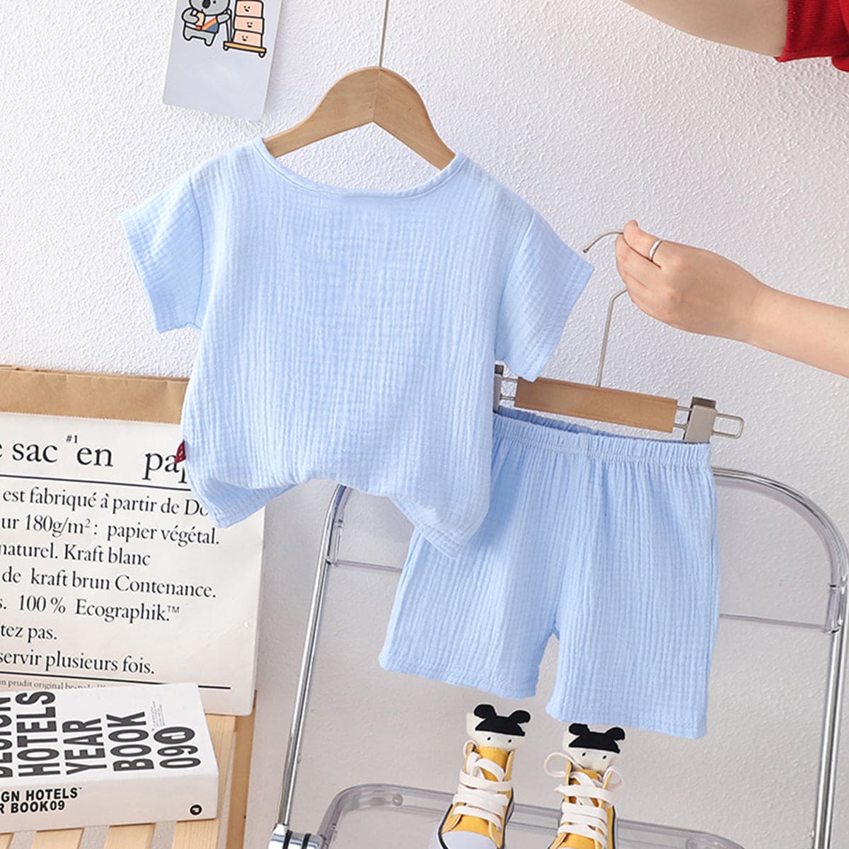 Boys Light Blue Top With Elasticated Shorts Sets