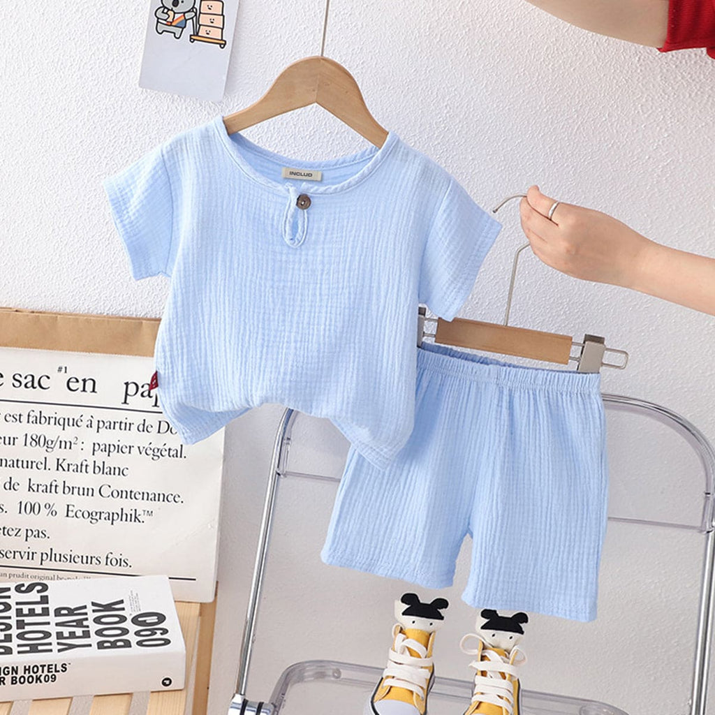 Boys Light Blue Top With Elasticated Shorts Sets