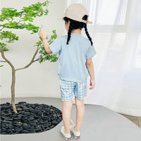 Girls Cartoon Graphic Top With Checked Shorts sets   