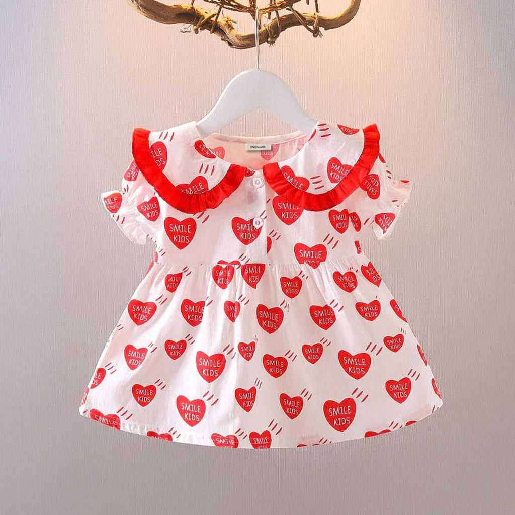 Girls Peter Pan Collar Heart Print Dress