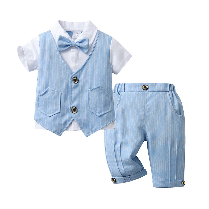 Boys Blue Bow-Tie Shirt with Striped Trousers & Waistcoat Set 3 pc. Sets Blue 1-2 Y 