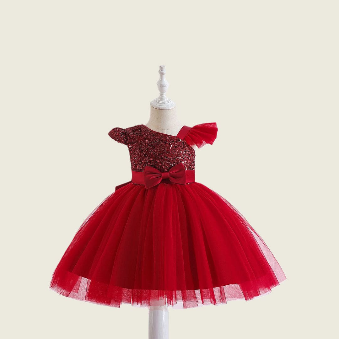 Girls Cape Sleeve Sequined Party Wear Dress Party Dresses Red 1-2 Y 