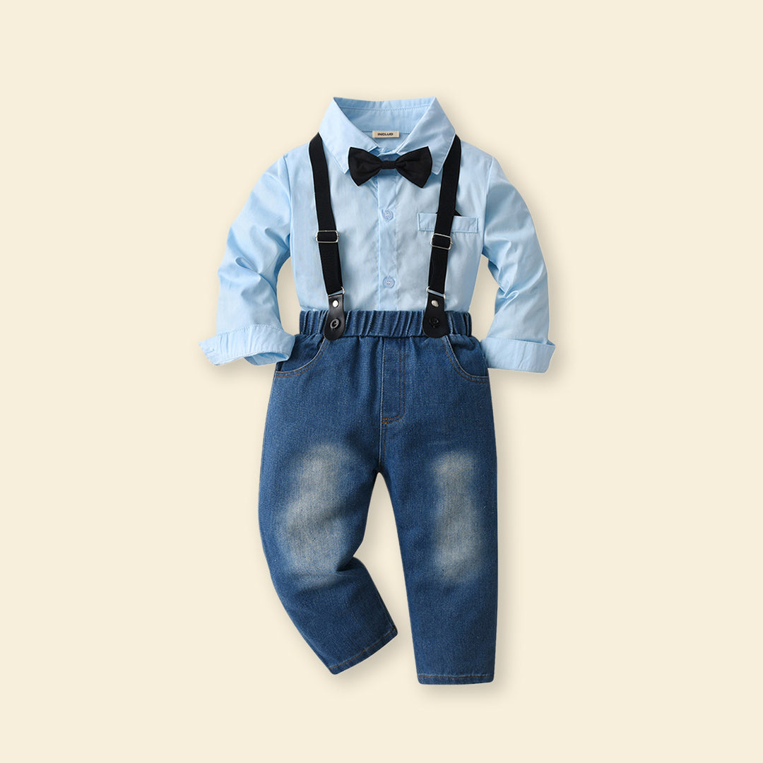 Boys Shirt with Suspender Denims Set 2 pc. Sets Blue 1-2 Y 