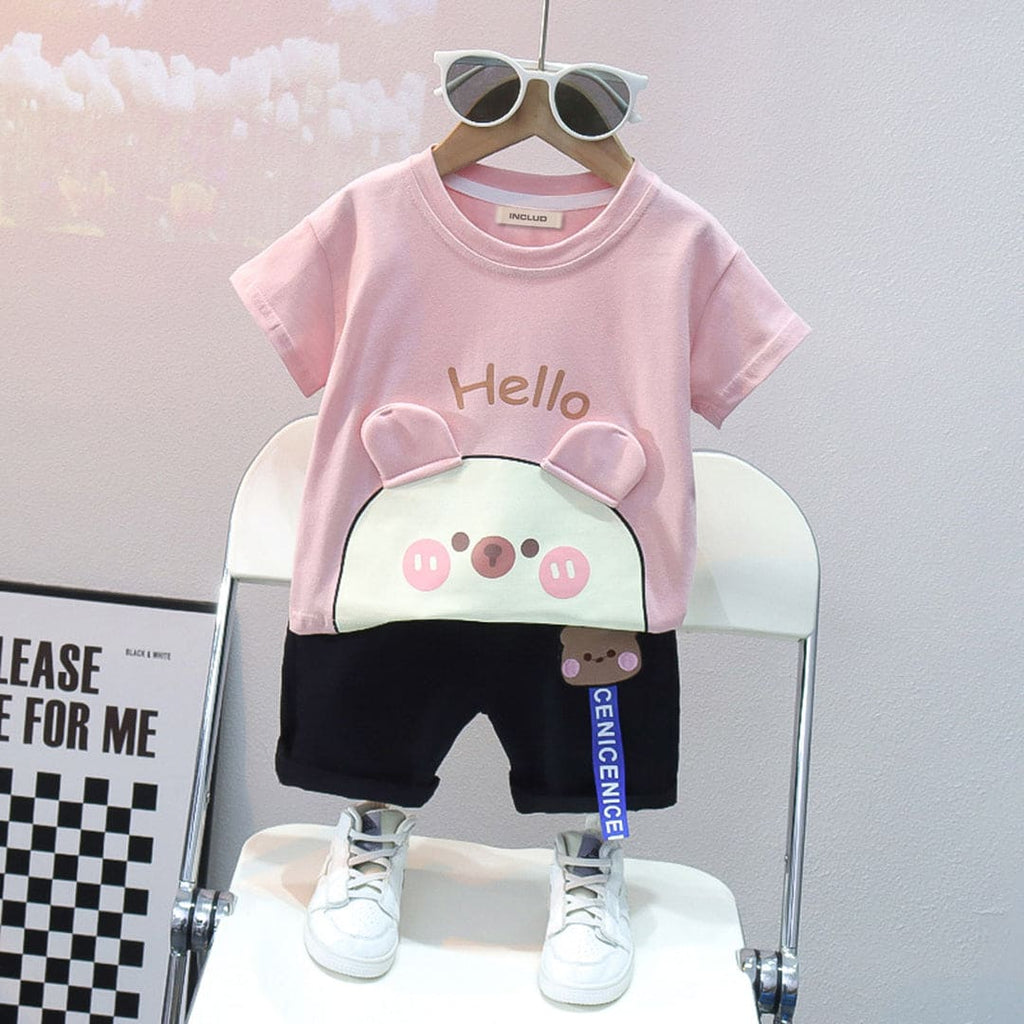 Boys Hello Graphics T-Shirt & Shorts Sets Light Pink 1-2 Y 