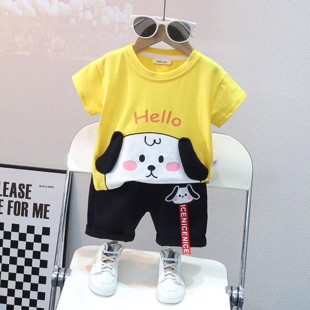 Boys Hello Graphics T-Shirt & Shorts Sets Yellow 1-2 Y 