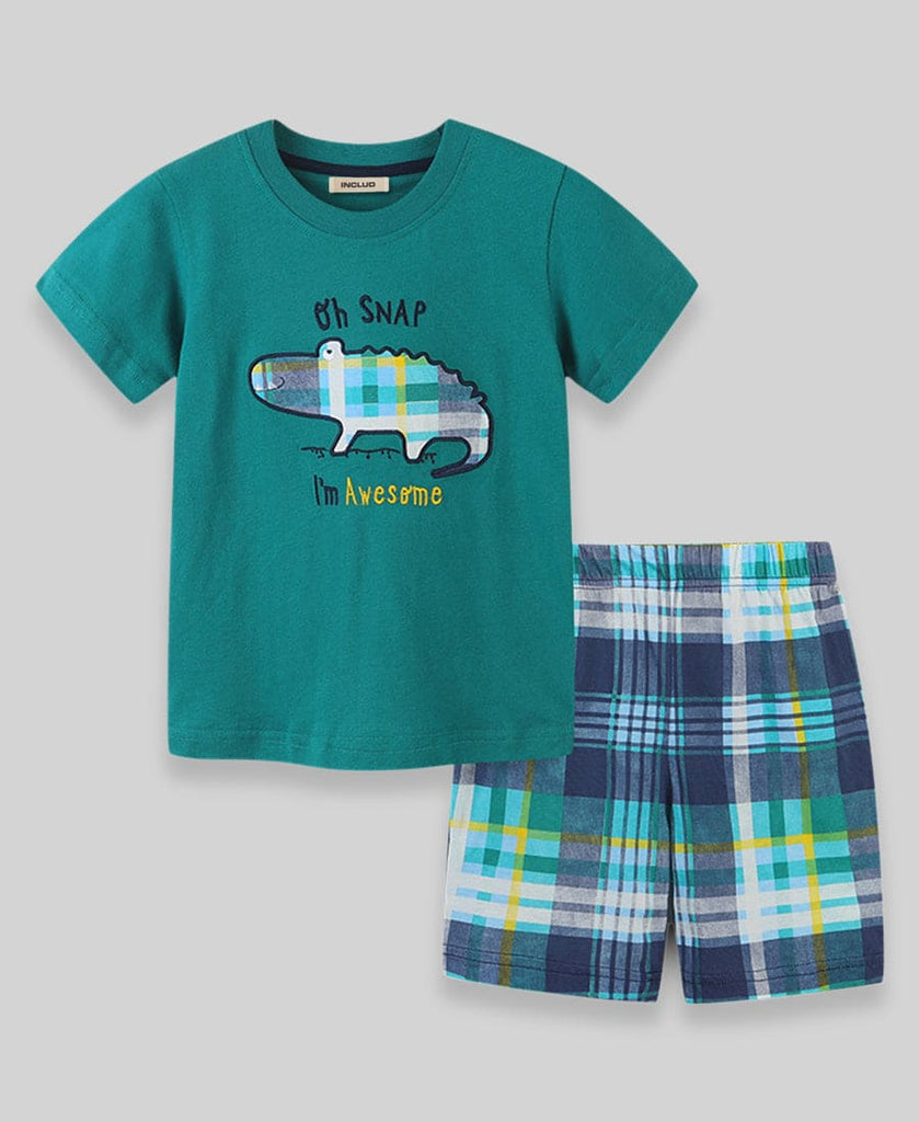 Boys Knitted Two Piece Set with Prints Sets Dark Green 1-2 Y 