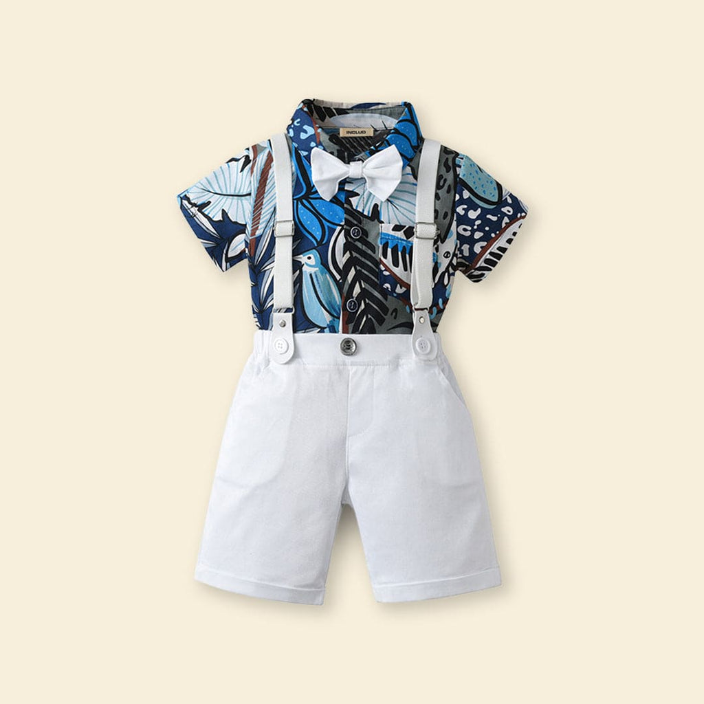 Boys Printed Shirt with Suspender Shorts Set 2 pc. Sets   