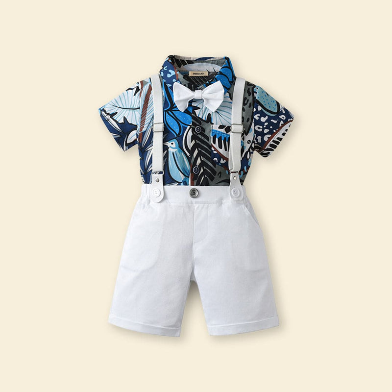 Boys Printed Shirt with Suspender Shorts Set 2 pc. Sets   