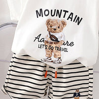 Boys Bear Printed T-Shirt & Striped Shorts Sets   