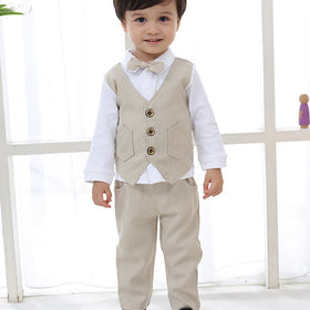 Boys Striped Waistcoat Mock Shirt With Trousers Set 2 pc. Sets Khaki 1-2 Y 