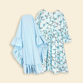 Girls Long Sleeve Floral Printed Dress With Head Scarf Casual Dresses   