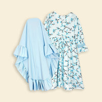 Girls Long Sleeve Floral Printed Dress With Head Scarf Casual Dresses   