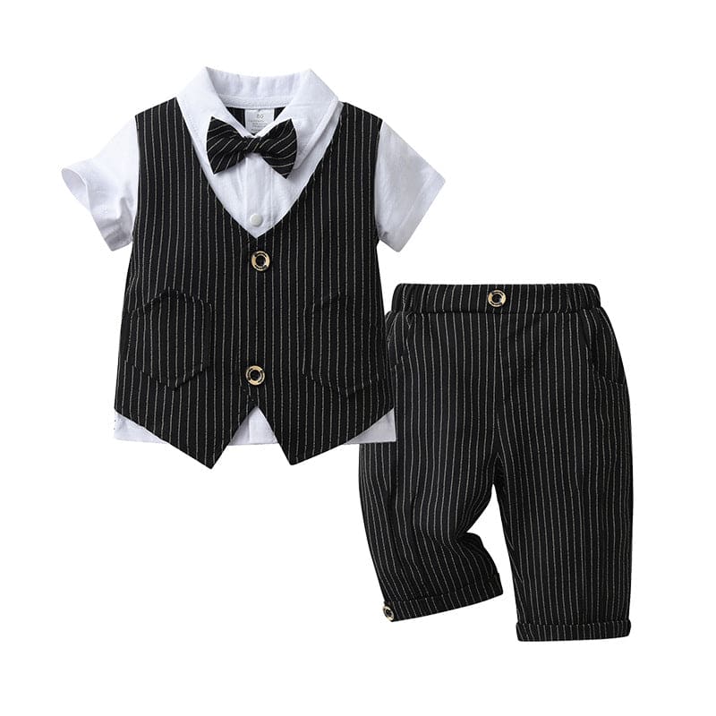 Boys Black Bow-Tie Shirt with Striped Trousers & Waistcoat Set 3 pc. Sets Black 1-2 Y 