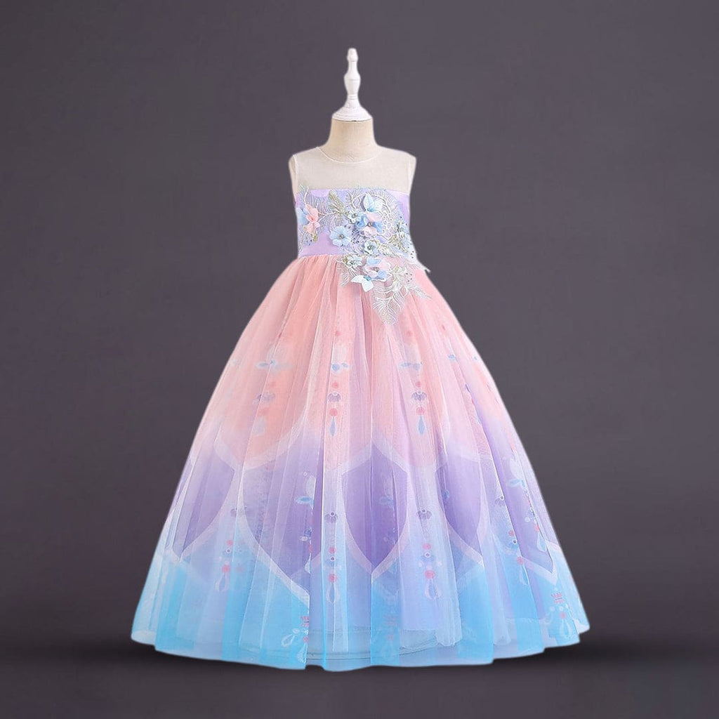 Girls Purple Embellished Tulle Party Gown