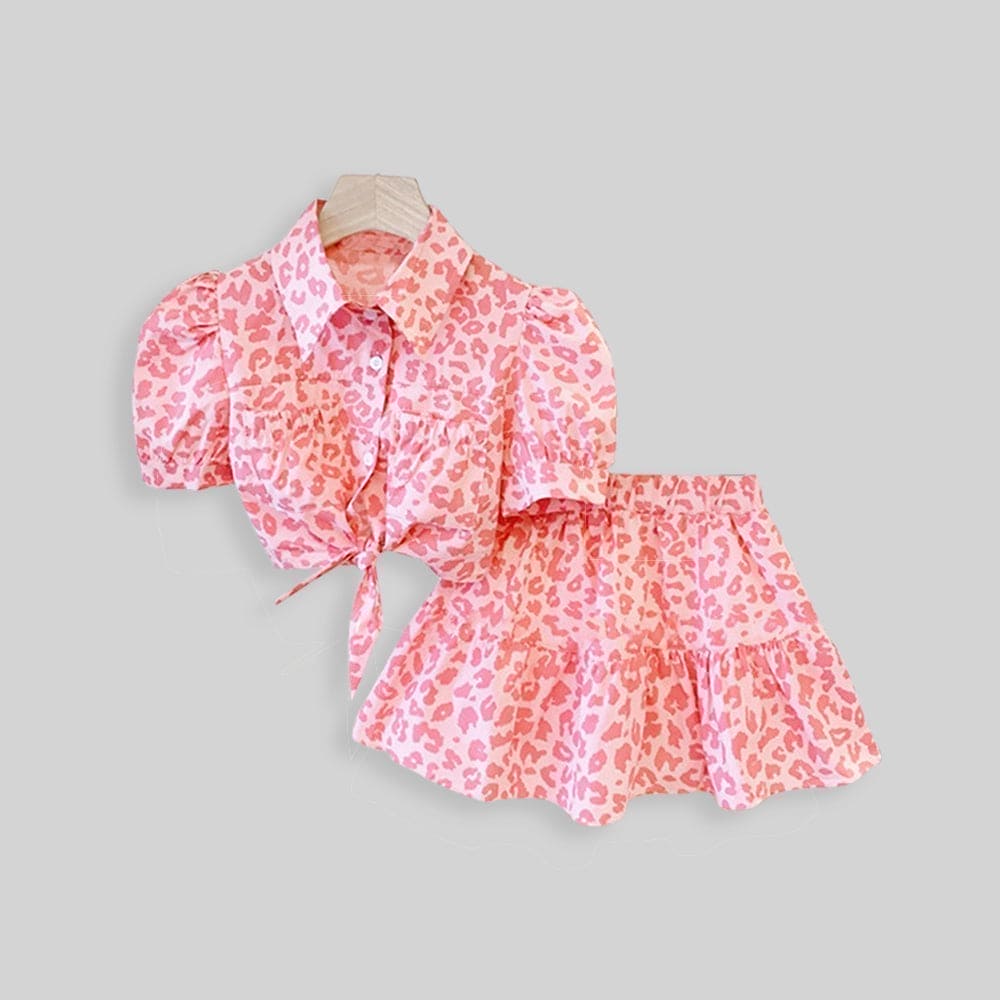 Girls Printed Tie Knot Top with Skirt Sets