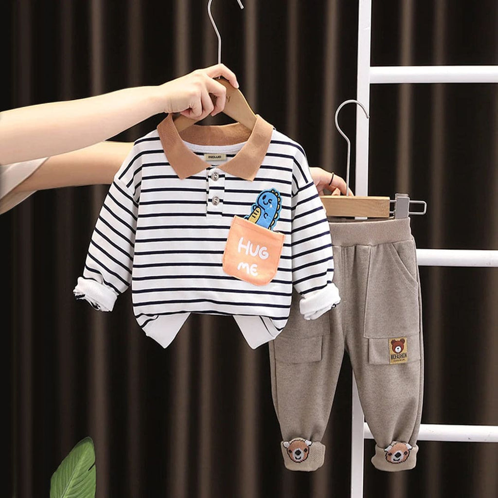 Boys Striped Polo T-shirt with Joggers Set
