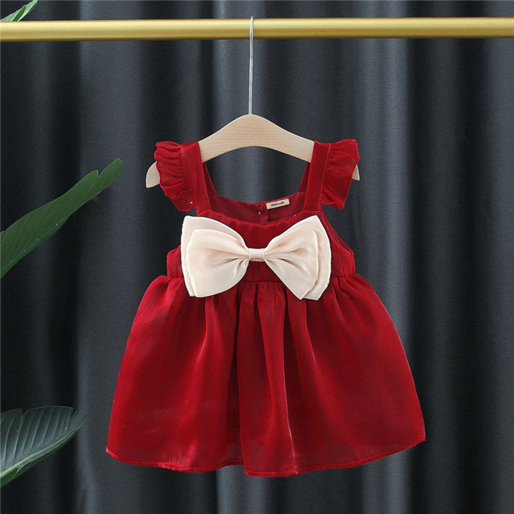 Girls Statement Bow Tulle Overlay Party Dress Party Dresses Red 1-2 Y 