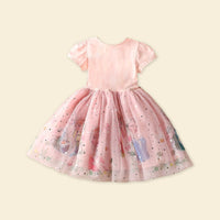 Girls Elsa Princess Short Sleeve Dress Casual Dresses   