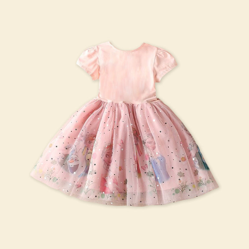 Girls Elsa Princess Short Sleeve Dress Casual Dresses   