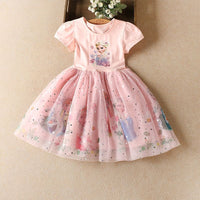 Girls Elsa Princess Short Sleeve Dress Casual Dresses Pink 2-3 Y