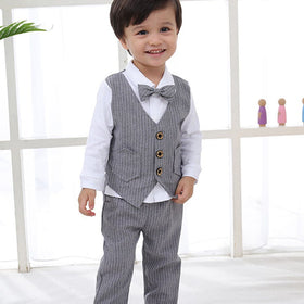Boys Striped Waistcoat Mock Shirt With Trousers Set 2 pc. Sets Gray 1-2 Y 