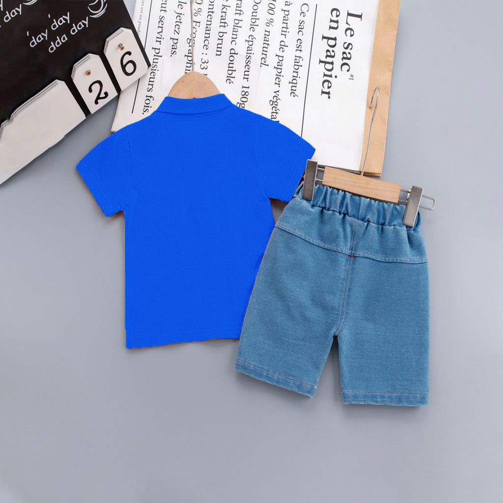 Boys Navy Logo Applique Polo T-shirt with Denim Shorts Set Sets