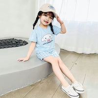 Girls Cartoon Graphic Top With Checked Shorts sets   
