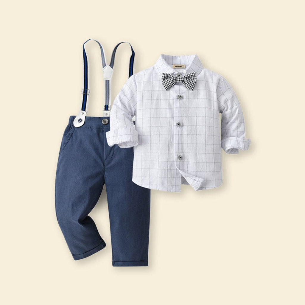 Boys Checked Shirt with Suspender Trousers Set