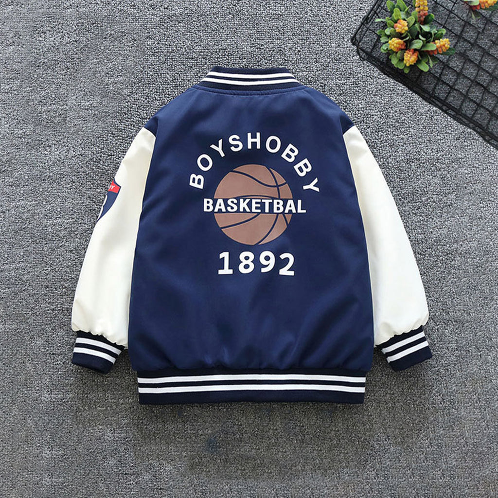 Boys Blue Basketball Print Front Open Trendy Sporty Jacket Coats & Jackets