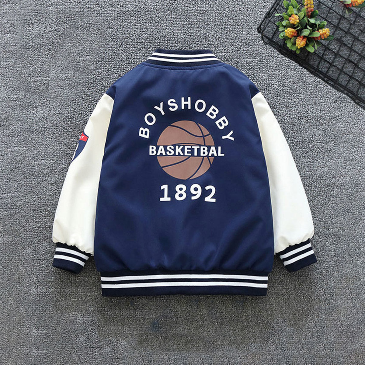 Boys Blue Basketball Print Front Open Trendy Sporty Jacket Coats & Jackets