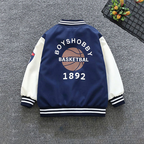 Boys Blue Basketball Print Front Open Trendy Sporty Jacket Coats & Jackets