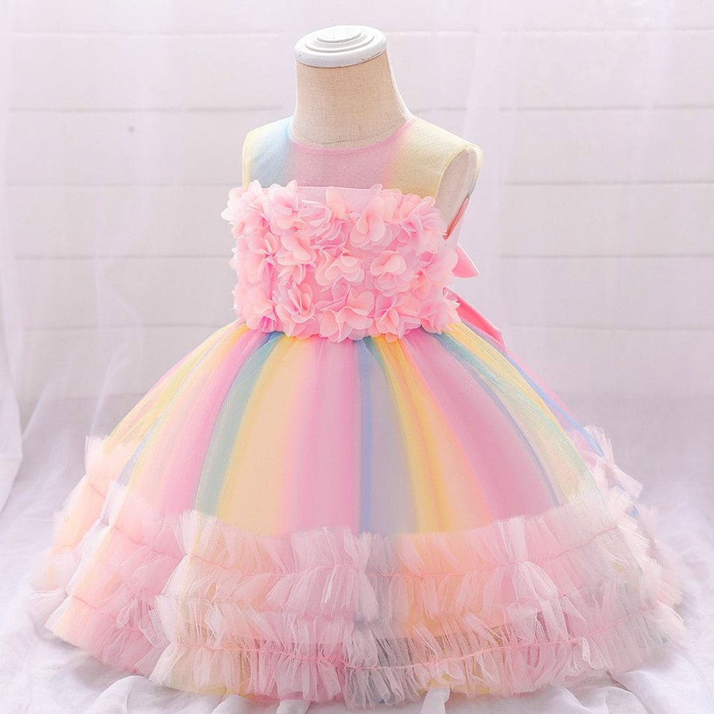 Girls Unicorn Inspired Ruffle Dress Casual Dresses Pink 1-2 Y 