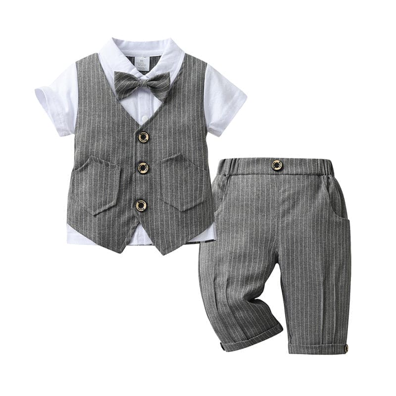 Boys Grey Bow-Tie Shirt with Striped Trousers & Waistcoat Set 3 pc. Sets Gray 1-2 Y 