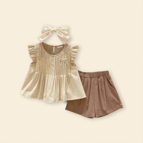 Girls Pintucks Top with Shorts Set Sets   