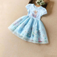 Girls Elsa Princess Short Sleeve Dress Casual Dresses Blue 2-3 Y 