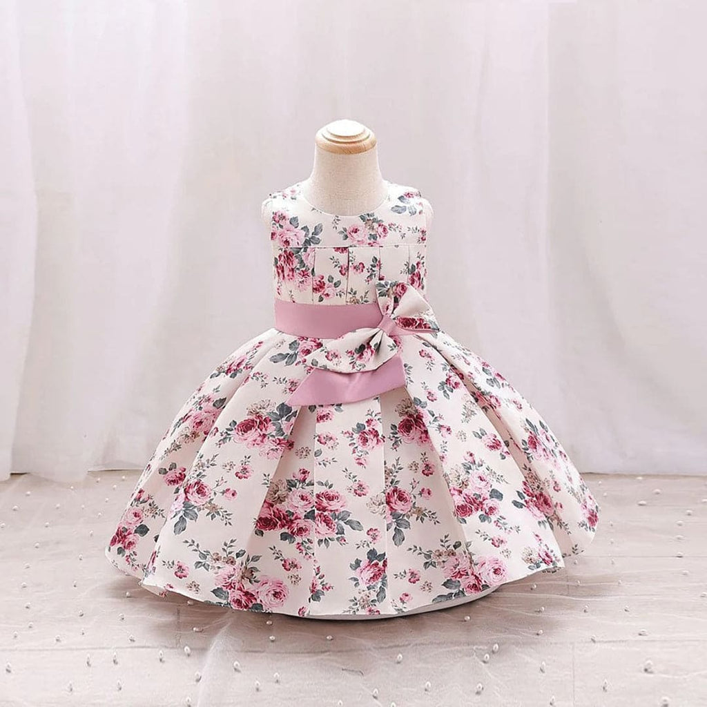 Girls Floral Print Pleated Party Dress