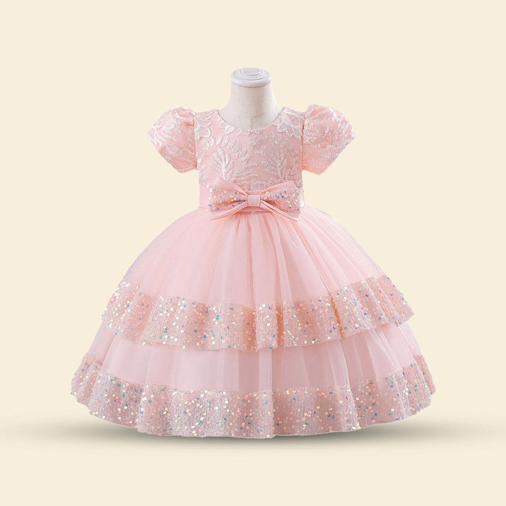 Girls Embroidered Tiered Party Dress Party Dresses Peach 1-2 Y 