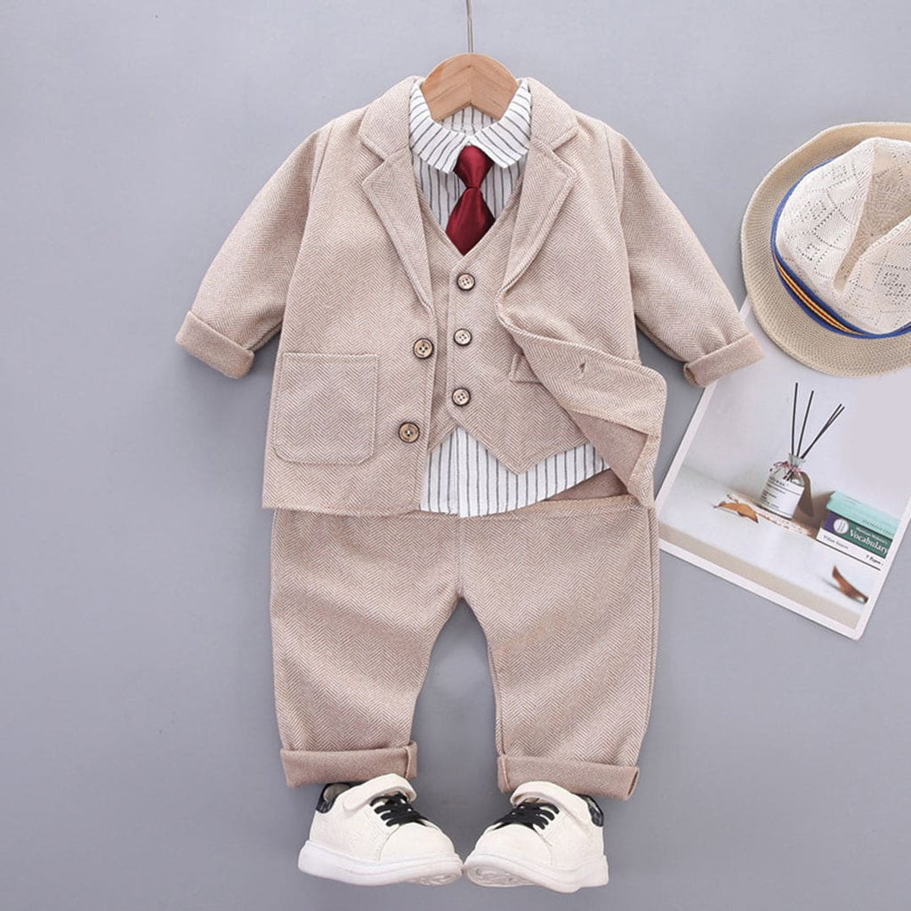 Boys Striped Shirt with Waistcoat & Trousers Suit Set