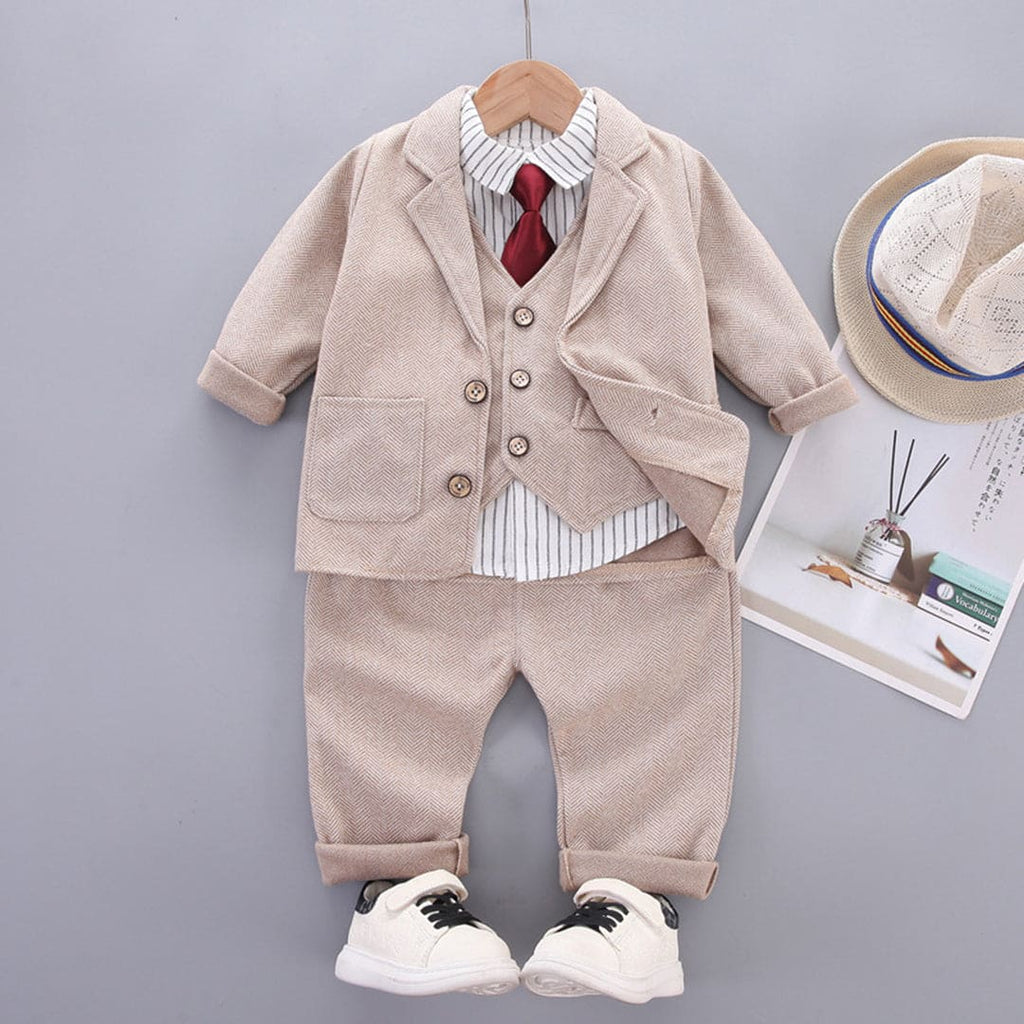 Boys Striped Shirt with Waistcoat & Trousers Suit Set