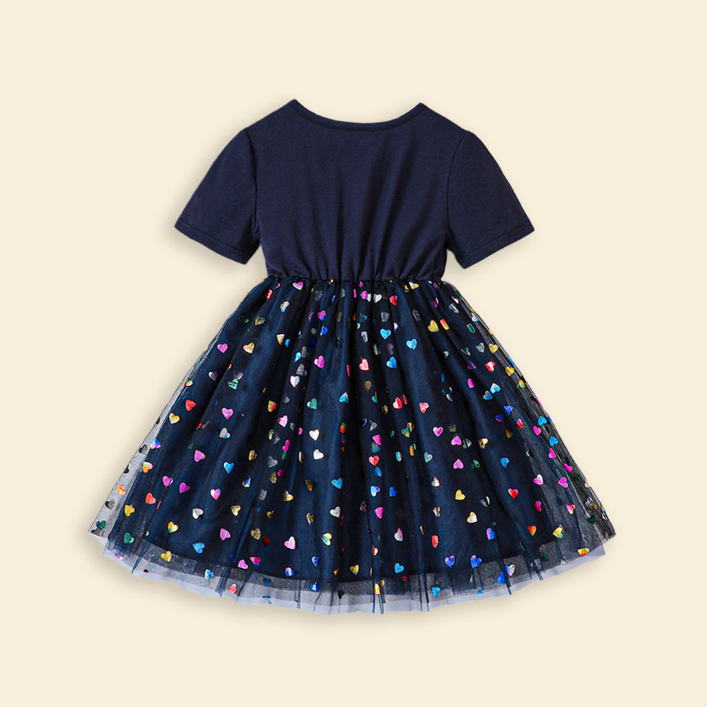 Girls Unicorn Print Tulle Overlay Casual Dress Casual Dresses   