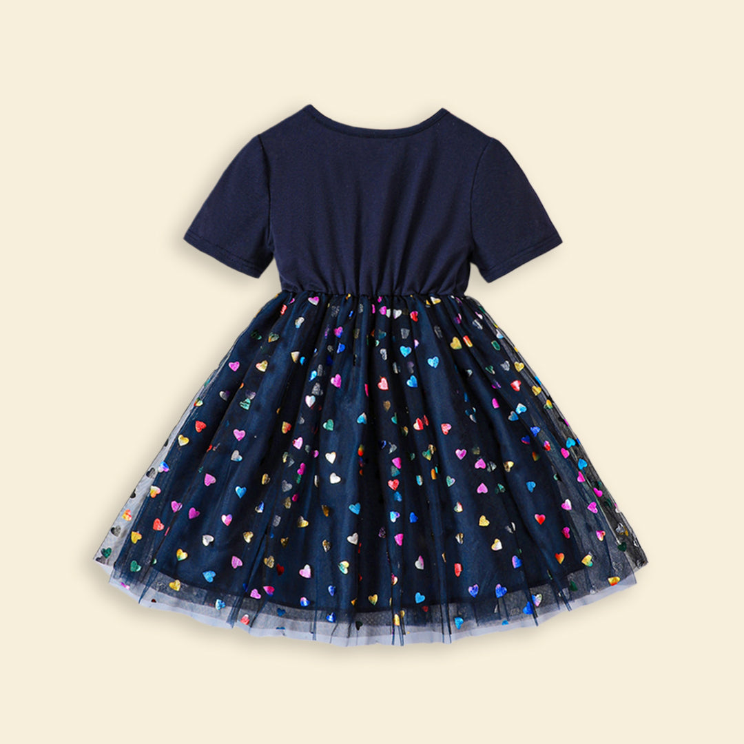 Girls Unicorn Print Tulle Overlay Casual Dress Casual Dresses   