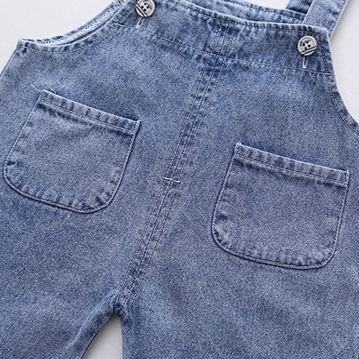 Boys Black Striped Polo T-shirt with Denim Dungaree Set Sets