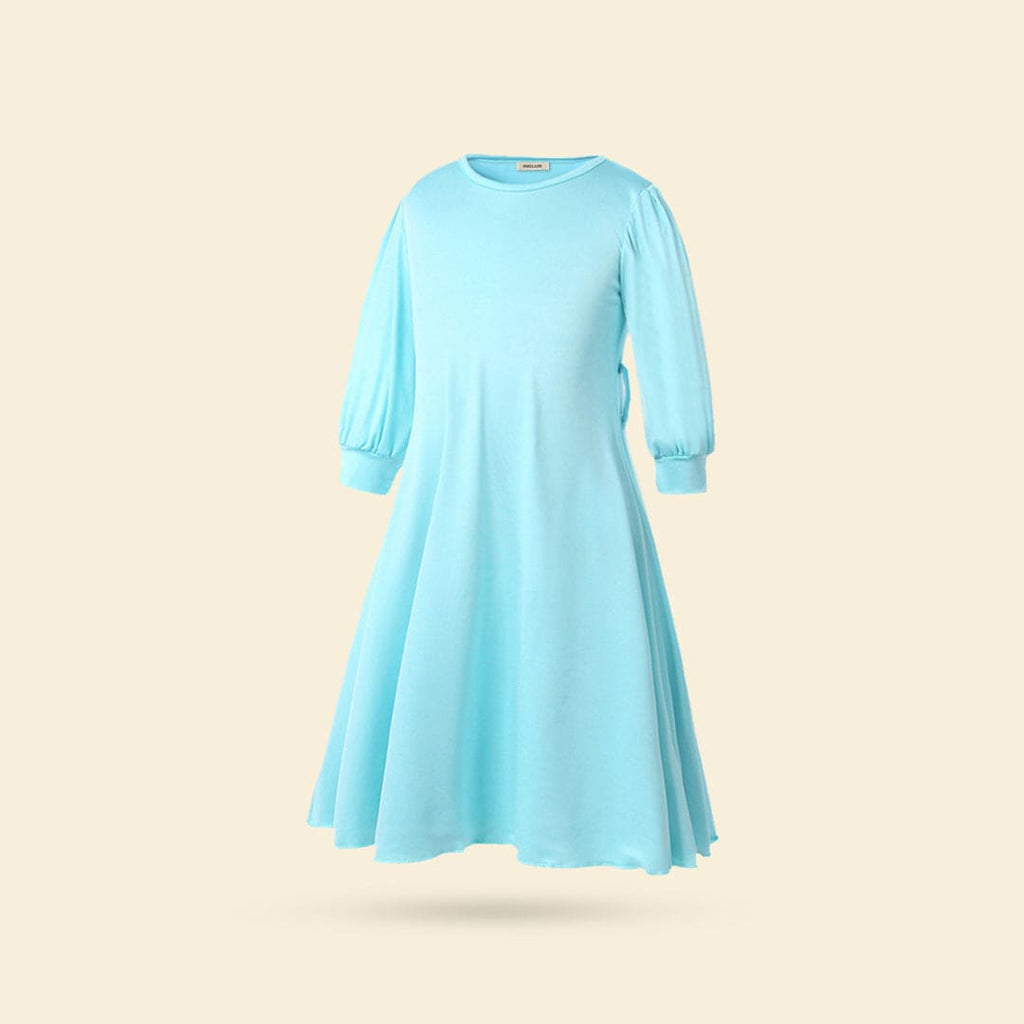 Girls Long Sleeve Round Neck Dress With Scarf Casual Dresses   