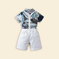 Boys Printed Shirt with Suspender Shorts Set 2 pc. Sets   
