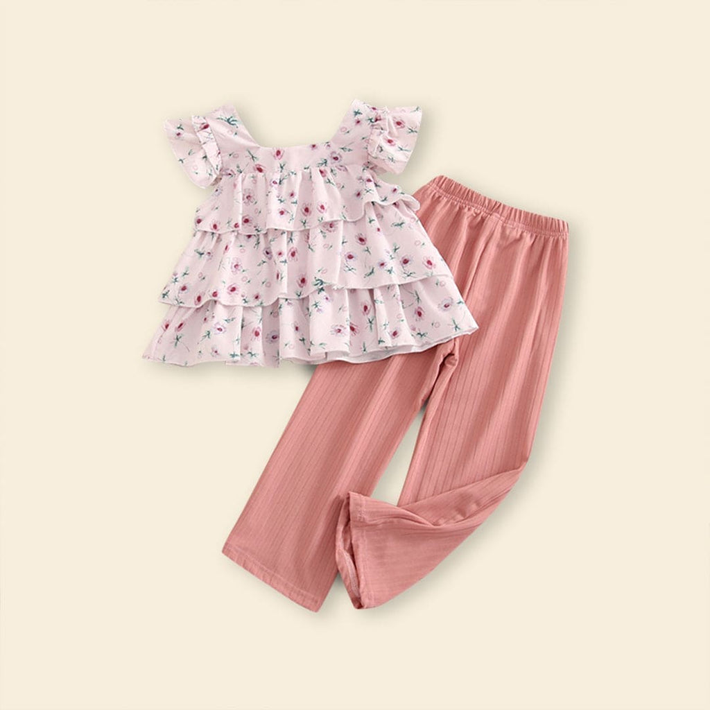 Girls Floral Print Square Neck Top With Pants (Copy) Sets