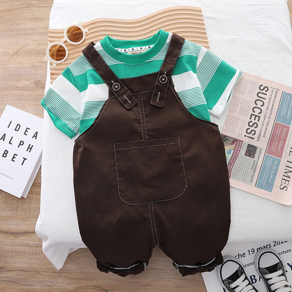 Boys Striped T-Shirt With Dungaree Sets Green 1-2 Y 