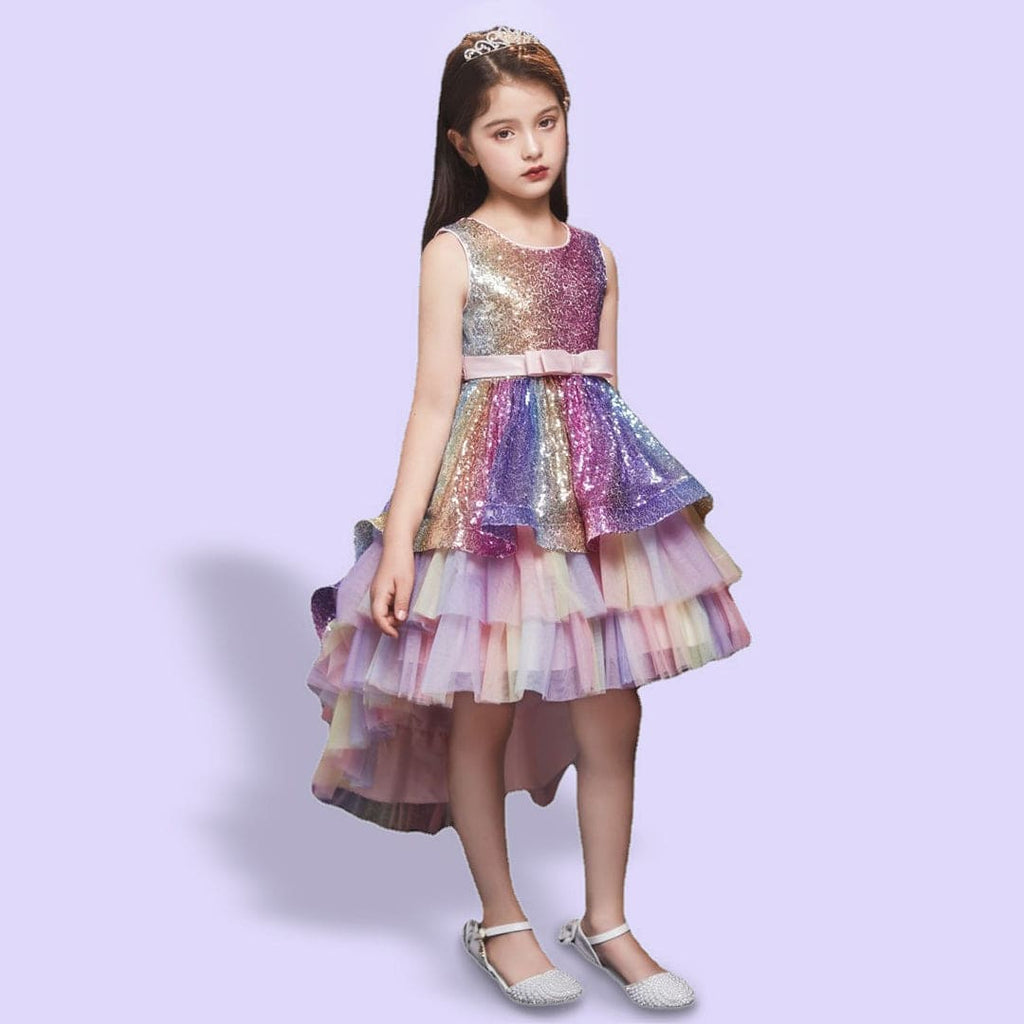 Girls Purple Sequins Tiered High-Low Hem Party Dress Party Dresses Purple 4-5 Y 