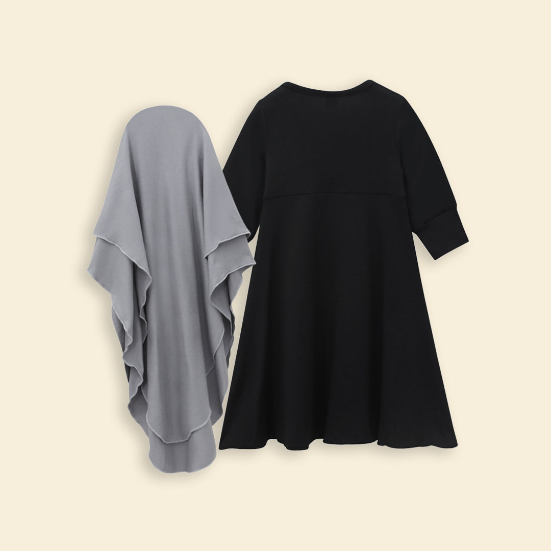 Girls Long Sleeve Colorblocked Dress With Head Scarf Casual Dresses   