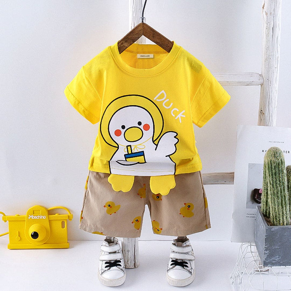 Boys Duck Print T-Shirt & Printed Shorts Sets Yellow 1-2 Y 